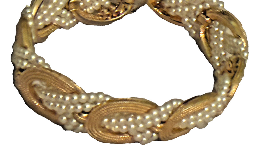 Ciner Bracelet Braid Gold Tone Faux Pearl Link Signed Mid Century Mark Vintage