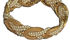Ciner Bracelet Braid Gold Tone Faux Pearl Link Signed Mid Century Mark Vintage