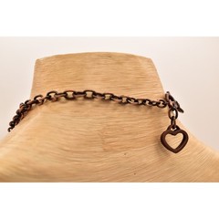 Vintage Crystal Choker Necklace Crystal Heart Flower Charm Copper Tone Y2K BinBE