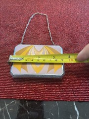 1920s Art Deco Enamel Compact Purse Mirror Powder Rouge Case w/ Chain Handle