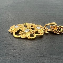 YSL Yves Saint Laurent Vintage Floral Necklace Gold Tone Rhinestone Rare Jewelry