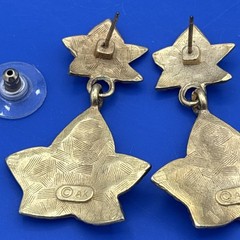 Vintage Anne Klein Gold Tone Ivy Leaf Dangle Earrings Signed AK 1.5”