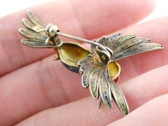 Italian Alioto Adriana Gilt 800 Silver Enameled Hummingbird Pin Brooch 5g 45mm