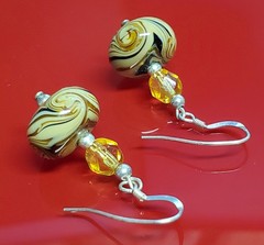 925 Lampwork Glass Bead Earrings 1.25in Sterling Silver 5gtw Brown Cream Swirl