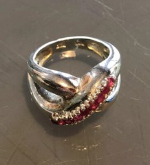 STUNNING DESIGNER T&C PINK TOPAZ STERLING SILVER CROSSOVER BAND RING 925 SZ 7