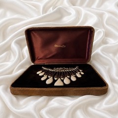 18” Silver Tone & White Teardrop Dangle Bib Necklace, Whitehall Box