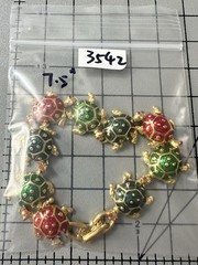 Vintage Gold Tone and Enamel Multi Color Turtle Bracelet 7.5”