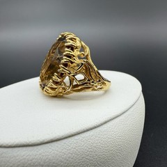 18K HGE Gold Tone Oval Faceted Brown Smoky Quartz Ornate Cocktail Ring Sz 4.75