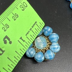 Vintage Freirich Blue White Green Pink Art glass Goldtone 62” necklace earring