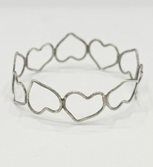 Vintage Modernist Open Work Heart Bangle Bracelet Sterling Silver