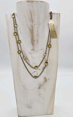 Monet Necklace Layered 2 Row flat crystal Gold tone Couture Vintage 17 in