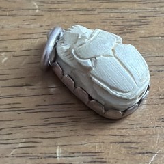 Vintage 925 Sterling Silver Egyptian Revival White Scarab Pendant