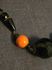 vintage art deco necklace black and orange glass beads