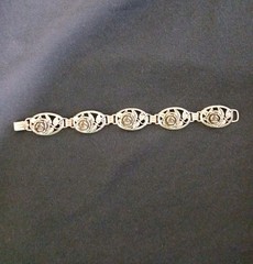 DANECRAFT Vintage Sterling Silver Floral Rose and Leaf Oval Link Bracelet RARE *