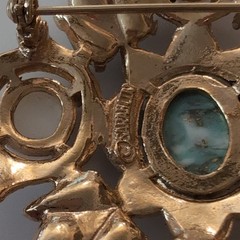 Sarah Coventry Turquoise Oval Stone & Faux Pearl Star Brooch Pin Silver Tone