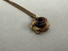 Vtg Sarah Coventry Red Rhinestone 3D Rose Gold Flower Necklace Ring Sz 6 adj.