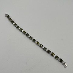 FAS 925 Sterling Silver Green Clear Stone Tennis Bracelet 7″ Heavy 21.3g
