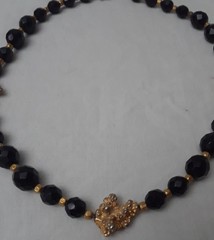 Share Vintage Black Bead with Gold Tones Nuggets Chocker Necklace 16 in