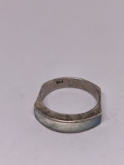 Sterling Silver 925 Mother of Pearl Band Ring Vintage Minimalist Stackable Ring
