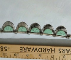 Woman’s Beaded Shield Fan Necklace Southwestern Fringe Green Faux Turquoise