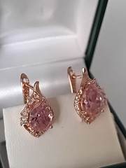 Vintage 1990-s 14 Ct Rolled Gold Pink Topaz Zircons Earrings-Hallmarked 585 RG