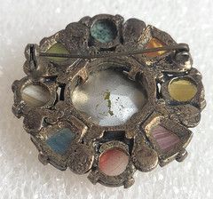Vintage MIRACLE Multicolor Pebble Style Brooch Large 45mm Art Glass Statement