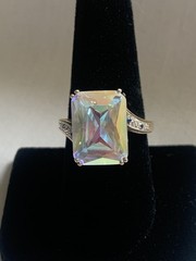 Vintage Gold Over Sterling Mercury Mist Topaz? Ring with Blue Accent Stones