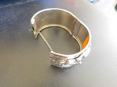 VINTAGE MARINO SILVER PLATE CUFF BRACELET 1 /1/2″ W/ CHAIN SECURITY $75.00