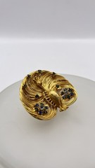 UNIQUE Vintage gold intricate wired peacock brooch Blue Green White Rhinestones