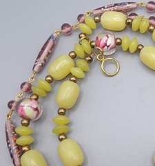 2 Vintage Murano style glass beads Pinks Lavender Lemon Yellow Necklaces