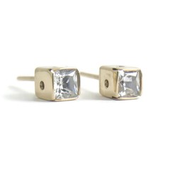 Vintage Princess Cut CZ Cubic Zirconia Stud Earrings 14K Yellow Gold, 2.33 Grams