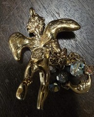 Vintage Kirks Folly Celestial Cherub Angel Brooch Pendant Moon Crystal Dangles