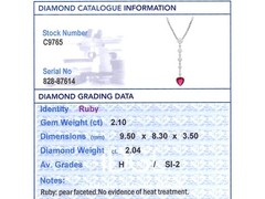 Antique 2.10Ct Pear Cut Ruby and 2.04Ct Diamond Platinum Pendant Circa 1915