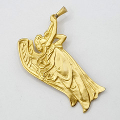Glorious Figural Trumpeting Angel Gold Tone Hallmarked 1989 Vintage Brooch Pin