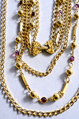 Vintage Purple Faceted Crystal Glass THree Tier Gold Tone Chain Necklace