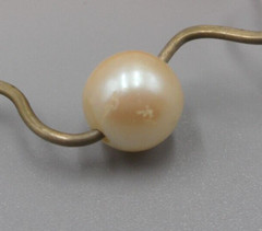 80s Art Deco Brooch Half Moon Sunburst Faux Pearl Peach Hard Resin Abstract
