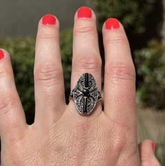 Vintage Sterling Silver Marcasite Open Work Spider Ring Sz 8.5 Art Deco Style