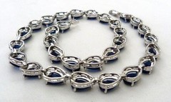 PRONG-SET SAPPHIRE BLUE PEAR SHAPED GLASS SILVER RHODIUM PLATED CLASSIC NECKLACE