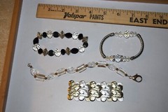 Vintage to now lot of 4 glass plastic metal crystal beaded bracelets