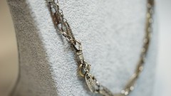 Art Deco German Silver Gustav Hauber Muff Guard Chain Necklace Bar Links Rivets
