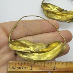 Vtg XL Brutalist Sculptured Brass Hoop Wire Statement Earrings Runway Bold Huge