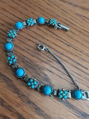 Vintage Turquoise Blue Stone Link Bracelet 7” Silver Tone Southwestern Style