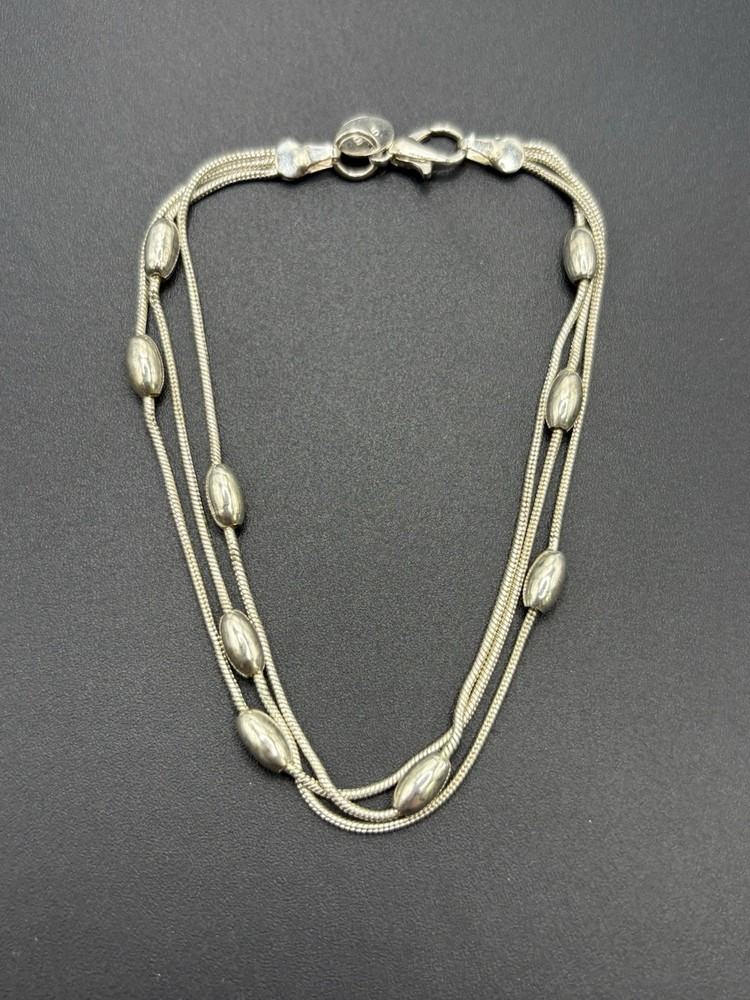 8″ Vintage Sterling Silver Multi Strand Bead Bracelet 6 Grams C25