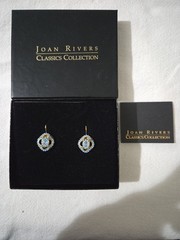 Joan Rivers Classics Collection Leverback Earrings Gold-Tone Blue Rhinestone VTG
