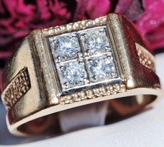 14k yellow gold ring 0.80ct natural diamond size 8 vintage handmade 7.2gr N1078A