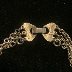 Vintage Marked CELEBRITY Necklace Gold Chains 36 In Unique Clasp Glass Pendant
