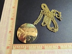 VtG 1940s LeStage 12kt G.F. Locket Pendant Scrollwork Calligraphy on 24″GF Chain