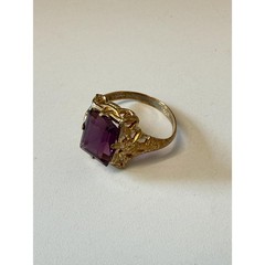 Vintage Uncas Glass Ring Gold Plated Brass Mounted w Glass Stone Filigree