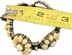 Vintage Floral Cluster Bracelet Faux Ivory Cabochon Brass Tone Boho Statement