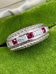 Vtg Judith Ripka Sterling Silver Channel Set Lab Ruby & CZ Ring Sz 5.75